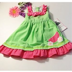 Rare Editions Summer Seersucker dress kids. Lime2T